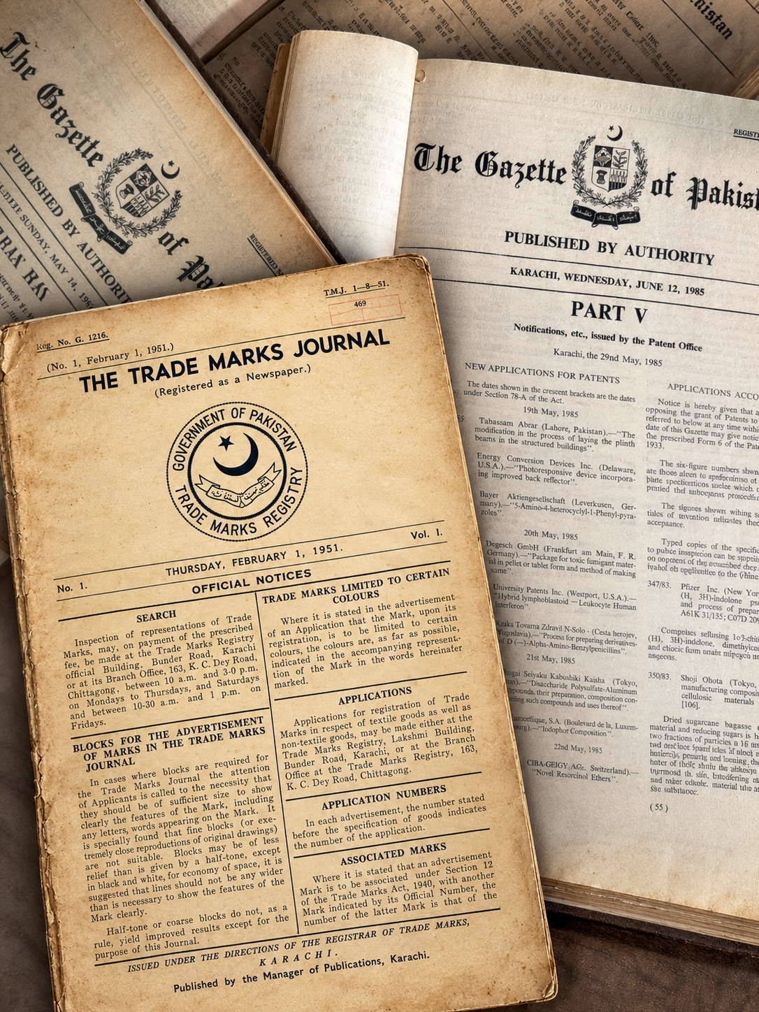 Historic Pakistan Patent Gazettes and the first Trade Marks Journal